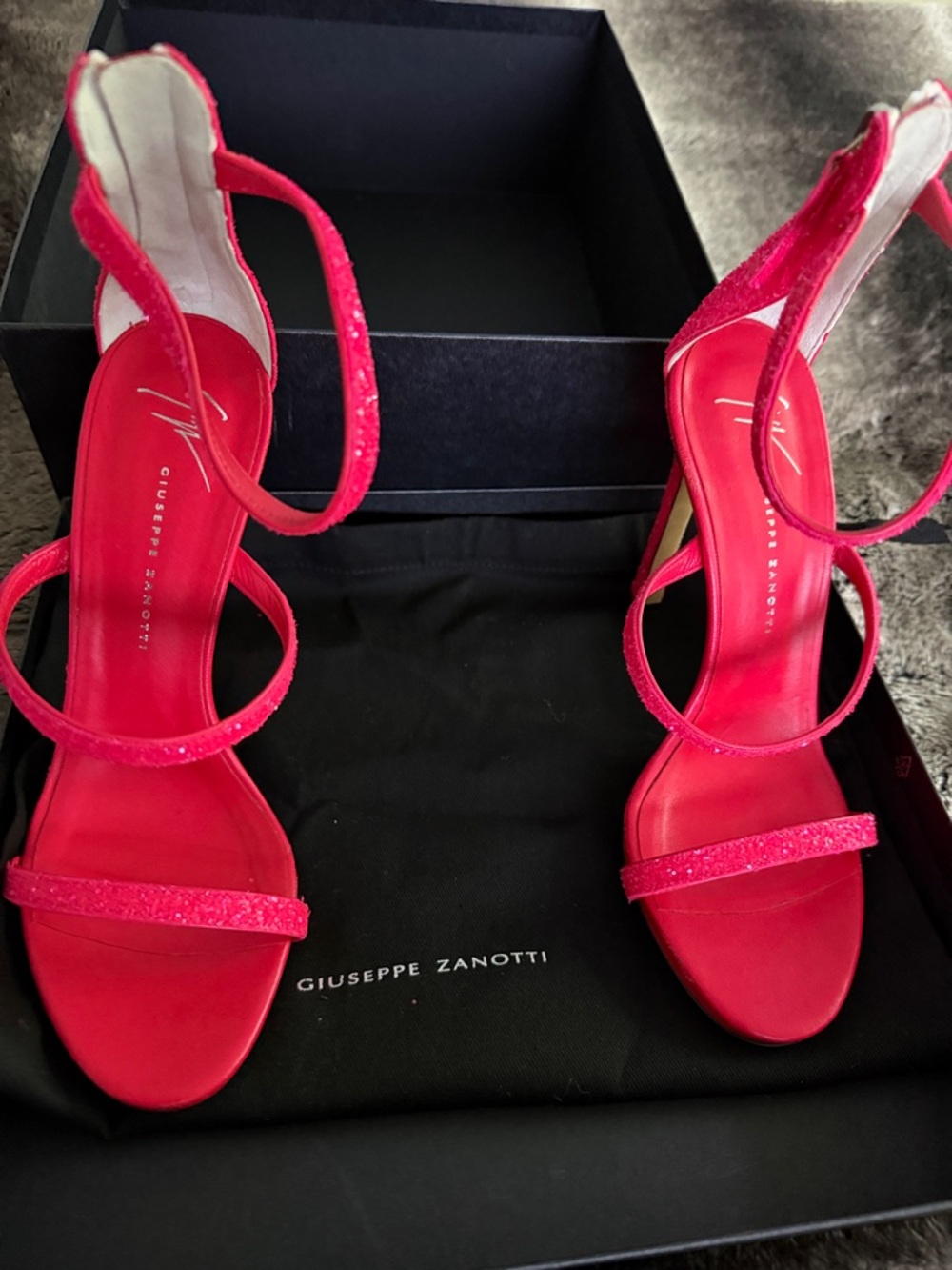 Giuseppe Zanotti Hot Pink Glitter Strappy Heels